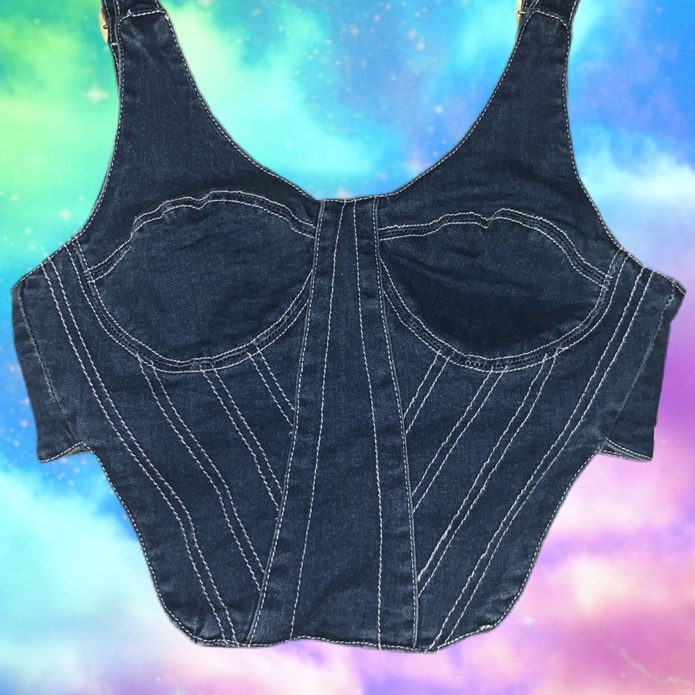 Denim bustier crop top faux corset